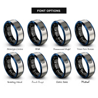 font options for inside engraving on black & blue & silver diamond cubic lattice rings