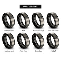 font options for inside engraving on black & gray diamond grid rings