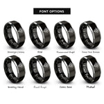 font options for inside engraving on black & grey diamond grid rings