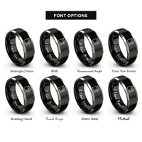 font options for inside engraving on black & grey dimension lines icon rings