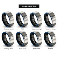 font options for inside engraving on black & blue & gray dinghy sailboat rings