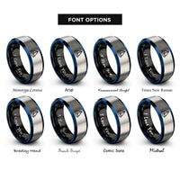 font options for inside engraving on black & blue & gray dinghy sailboat rings