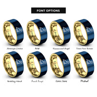 font options for inside engraving on gold & blue dinosaur cookie cutter rings