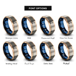 font options for inside engraving on rose gold & blue & gray dinosaur cookie cutter rings