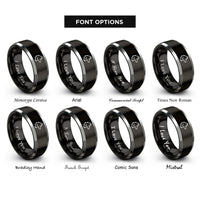 font options for inside engraving on black & silver dire wolf rings