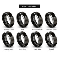 font options for inside engraving on black & grey direction arrow rings