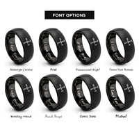 font options for inside engraving on black direction arrow rings