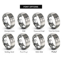 font options for inside engraving on grey direction arrow rings