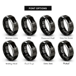 font options for inside engraving on black & gray directional arrow rings