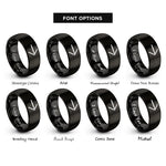 font options for inside engraving on black directional arrow rings