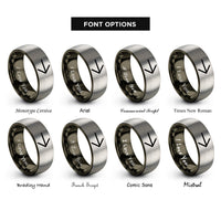 font options for inside engraving on gunmetal & silver directional arrow rings