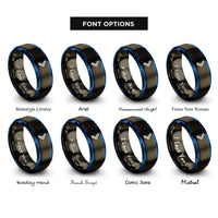 font options for inside engraving on gunmetal & blue directional chevron rings