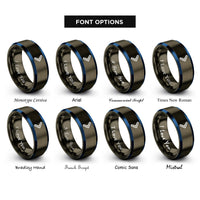 font options for inside engraving on gunmetal & blue directional chevron rings
