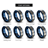 font options for inside engraving on blue & silver disc brake caliper rings