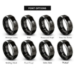 font options for inside engraving on black & grey distance arrow rings