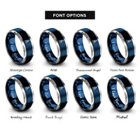 font options for inside engraving on blue & gray distance marker rings