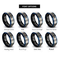 font options for inside engraving on black & blue & gray dive mask snorkel rings