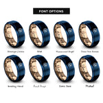 font options for inside engraving on blue & rose gold diver circle rings