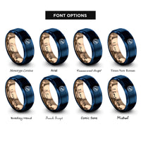 font options for inside engraving on blue & rose gold diver circle rings