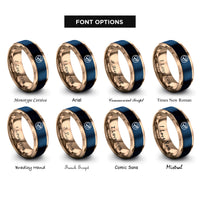font options for inside engraving on blue & rose gold diver circle rings
