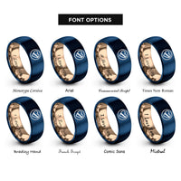 font options for inside engraving on rose gold & blue diver circle rings