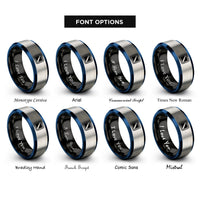 font options for inside engraving on black & blue & grey diver flag rings