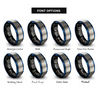 font options for inside engraving on black & blue & silver diving bell rope rings