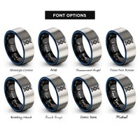 font options for inside engraving on black & blue & silver dna double helix rings