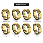 font options for inside engraving on black & gold dna heart rings