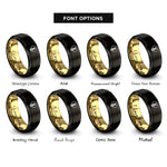 font options for inside engraving on black & gold dna heart rings