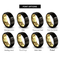 font options for inside engraving on black & gold dna heart rings