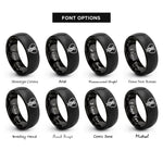 font options for inside engraving on black dna heart rings