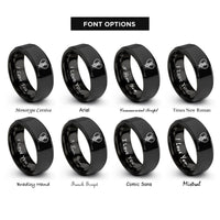 font options for inside engraving on black dna heart rings