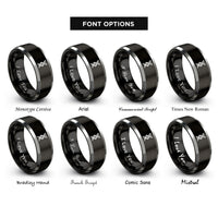 font options for inside engraving on black & silver dna helix rings