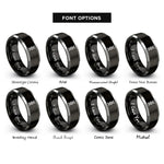 font options for inside engraving on black & silver dna helix rings