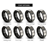 font options for inside engraving on black & gray dna helix rings