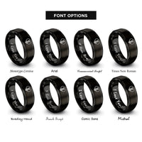 font options for inside engraving on black dna strand heart rings