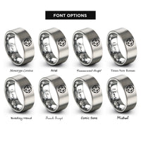 font options for inside engraving on grey dodecahedron rings