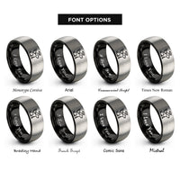 font options for inside engraving on black & grey dog halo rings