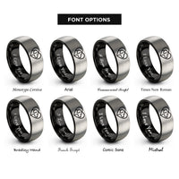 font options for inside engraving on black & grey dog heart rings