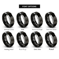 font options for inside engraving on black & silver dog tags rings