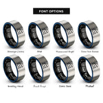 font options for inside engraving on black & blue & silver dolphin pair wave rings