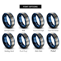 font options for inside engraving on blue & silver dolphin pair wave rings