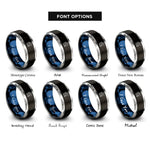 font options for inside engraving on black & blue & gray dolphin pod wave rings