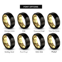 font options for inside engraving on black & gold donut sprinkles rings