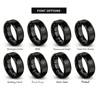font options for inside engraving on black donut sprinkles pattern rings