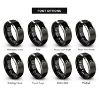 font options for inside engraving on black & gray dopamine molecule rings
