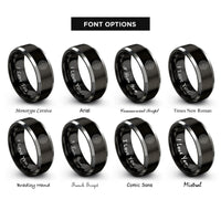 font options for inside engraving on black & silver dot gradient rings