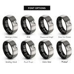 font options for inside engraving on black & silver dotted heart arrow rings