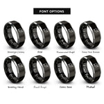 font options for inside engraving on black & silver dotted heart arrow rings